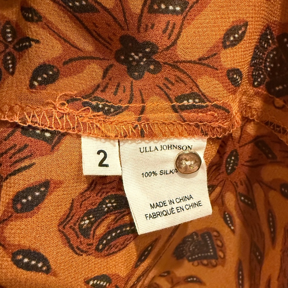 Ulla Johnson Medine Rust Patterned Ruffle Silk Bl… - image 3